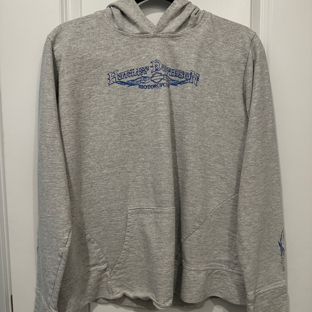 Harley-Davidson Gray Hoodie with Blue Flame Accents